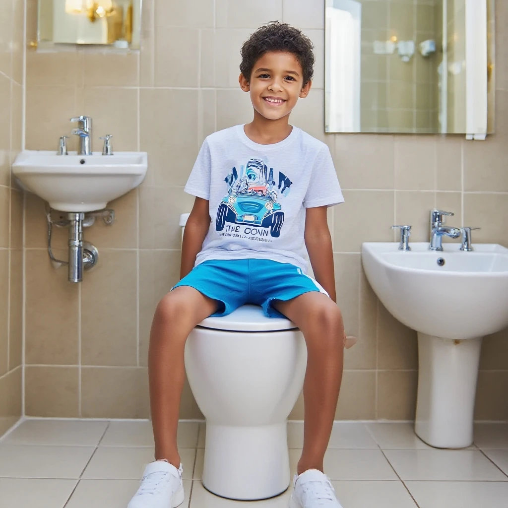 Children urinating in urinals in a public bathroom 
