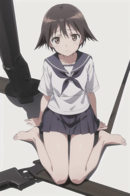 Super detailed, masterpiece, Highest quality, alone, Fearful expression, kousaka china, head band, Glasses, naked, Nipples,Collar with leash、Black knee socks,semen、Are standing、Hide your eyes with your hands、Bow-legged、White background