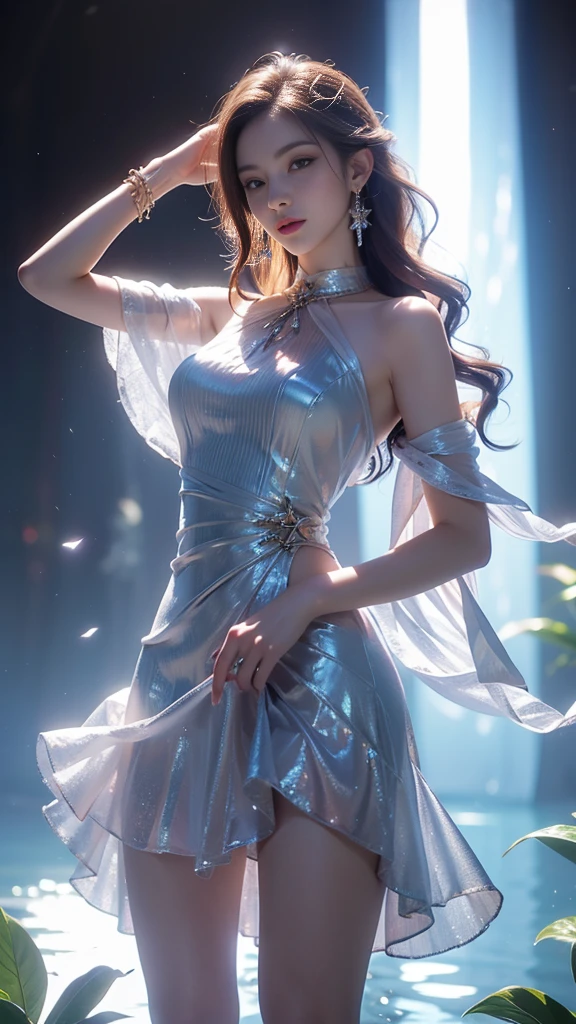 high qualityな仕事,Realistic artwork,Ultra Premium Graphics,8K HD CG Works,high quality graphics,High-definition and elaborate CG work,10x pixels,Ultra-fine detail:1.1,Advanced Technical Details:1.1Realistic photo effects,Indoor lighting effects:1.5,Natural soft light:1.5. Light effects(Virtual Light Effects:1.8),Ultra-high resolution,Shiny Dress,sliver Long Hair,Silver Hair,Transparent Hair,Hair with attention to detail(high qualityのヘアディテール:1.1)Clear Eyes,Double eyelids are beautiful,Sharp eye makeup, Creates exquisite eyelash makeup, Thin eyebrows, Very fine eye,High nose, Beautiful red lips, Rosy Cheeks, Delicate makeup applied , Pretty face, The face shape is perfectly balanced,(Advanced Face Detail:1.1)wonderful, 最high quality, Photorealistic and hVery detailed CG integrated 8k wallpaper, high quality, Very detailed, Narrative poem, Particle Effects, Dynamic Effects, Written boundary depth, Cinematic Light, Lens flare, Ray Tracing)), Fantasy, ((1. Beautiful Women, Clear blue eyes, Silver Long Hair, Beautiful Face, True Face, Beautiful fine details, Beautiful Skin, Graceful dancing woman:1.7, Graceful dancing woman:1.7)), Long HairがWindでなびく, Long Hairが跳ねる, Long HairがWindで踊る, Hair bounces, jewelry, tattoo, Hanfu, Chinese Fairy, Taoist Uniform, Silver earrings, ((night, Wind, darkness, heliport、Manhattan、neon、Gorgeous、gorgeous)), Hip Up, Beautiful Eyes, Long Hair, Ring-shaped eyes,Women artwork,Dress full body、video,reality,wonderful胸の谷間,Your eyes are shining brightly today、looking at the camera、smile、Silver-white charm on ankle、Silvery white high heels、Healthy Body、
