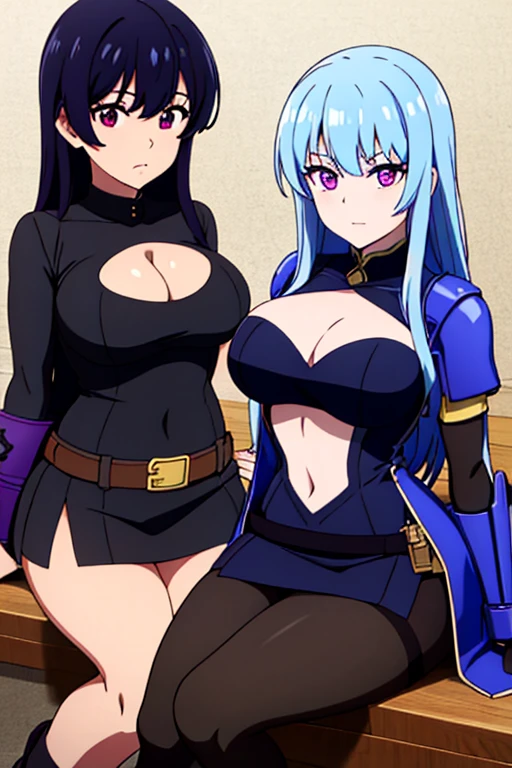2 girl, two girl, Sexy woman, long hair, sexy eyes, red lips, sexually aroused expression, lustful expression, medium breast, blush, lipstick, masterpiece, best quality, highly detailed, fantasy , a anime girls in armored dress holding a sword
posing for a picture, evil smile, smile, open mouth, breastplate with open cleavage, cleavage, warrior
outfit, ecchi anime style, anime girls, ecchi style, (nsfw) not safe for work, ecchi, digital anime art!!, in
anime style, official artwork, visual novel cg, beautiful anime girl, anime style 4 k , loincloth, exposed
belly, exposed navel, exposed midriff, exposed lower belly, pencil skirt armored, castle,inside castle