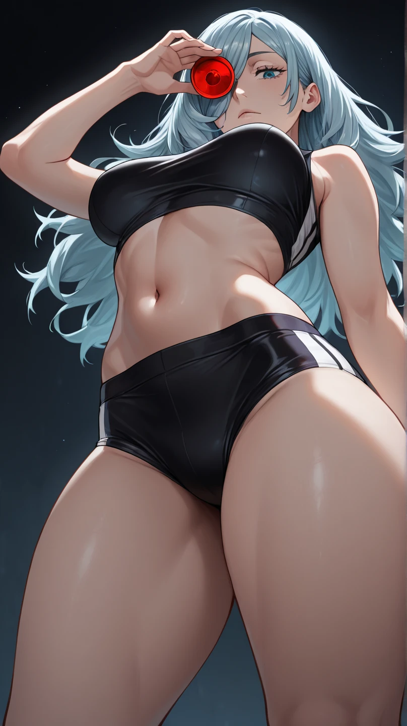 girl sporty,((attractive girl)),
(large breasts:1.4),saggy breasts,(((white hair:1.4,white ponytail hairstyle:1.5,very long hair:1.5))),((heterochromia:1.5, (orange_eye and pink_eye))),intricate eyes,beautiful detailed eyes,symmetrical eyes,((fat))(((lustrous skin:1.5,bright skin: 1.5,skin tanned,shiny skin,very shiny skin,shiny body,plastic glitter skin,exaggerated shiny skin,illuminated skin, wet legs))),(spider lower abdomen,narrow waist,wide hip,athletic body,inflated legs,detailed body,(detailed face)),
cute,slutty,seductive,erotic,(((nsfw))),
revealing clothing,show skin,with micro clothes,almost totally naked,with little clothing,(tiny thong),generous neckline,((tight sports bra, tight sports thong,orange and black clothes)),(((underboob))),((wet clothes,intricate outfit,intricate clothes)),
(dynamic pose:1.0),embarrassed,(centered,scale to fit dimensions,Rule of thirds),
cyberpunk city by the ocean at night, with bright neon signs and dark stormy clouds and puddles, scenery:1.25,
artistic photography,(photography taken by sldr),highres, sharp focus, (ultra detailed, extremely detailed), (photorealistic artwork:1.37),(extremely detailed CG unity 8k wallpaper),((synthwave background theme)),(((vibrant colors))),(intricate background),(masterpiece),(best quality),
