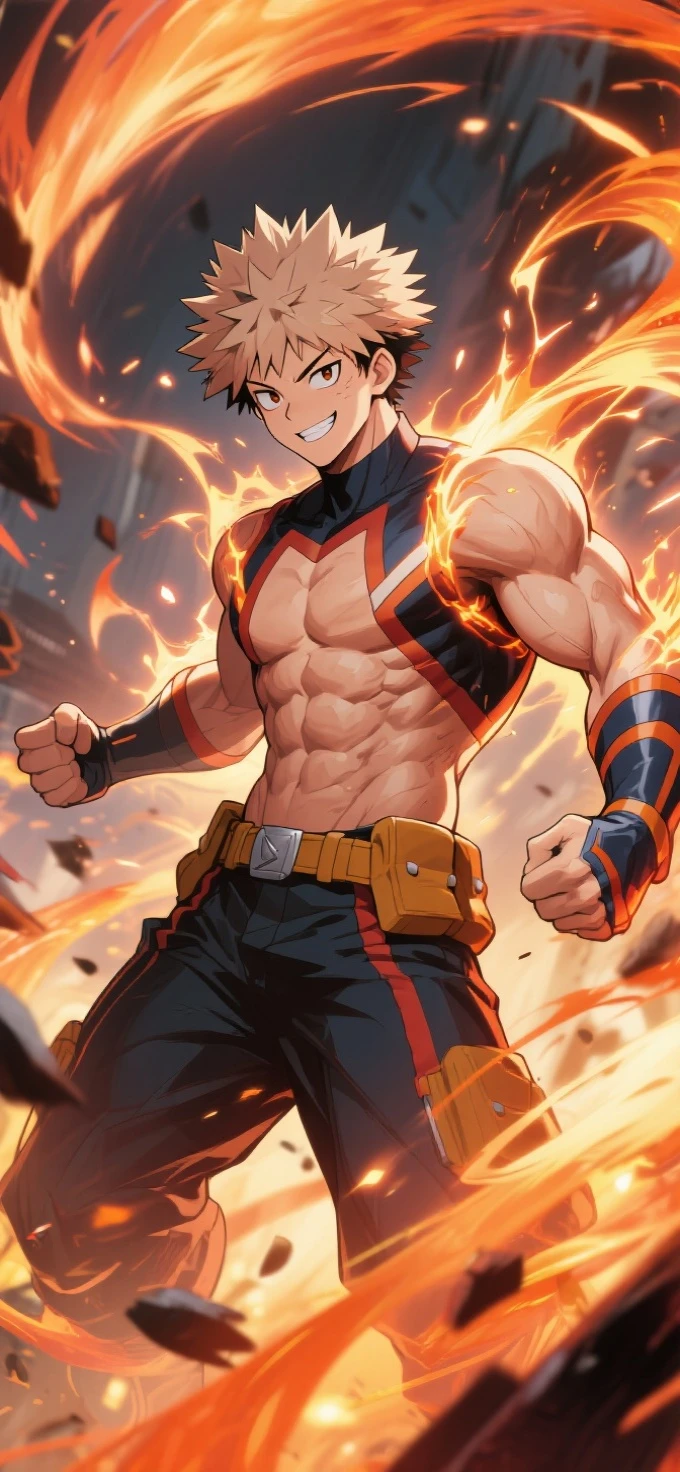 Endeavor, my hero academia, from front, super fine, bodysuits, middle-aged man, hunk, looking down and mouth wide open with shocked face, crotch grab, crotch squeeze,