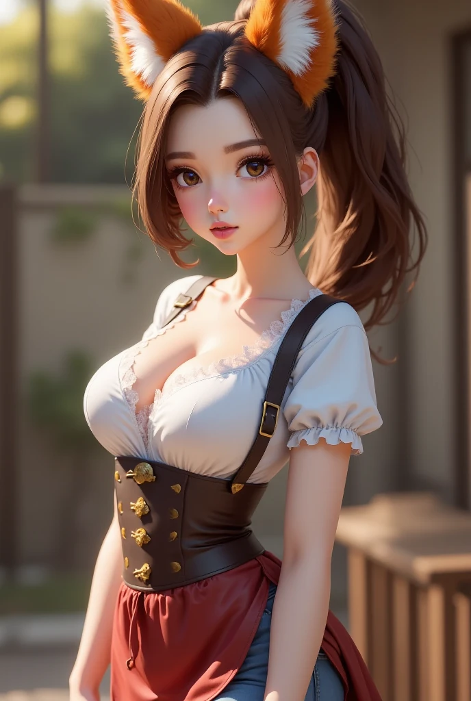 anime girl in a black corset and a brown belt, render of a cute 3d anime girl, photorealistic anime girl render, 3 d render character art 8 k, 3d anime girl, fantasy style 8 k octane render, 2. 5 d cgi anime fantasy artwork, 3 d anime realistic, anime styled 3d, 8k high quality detailed art