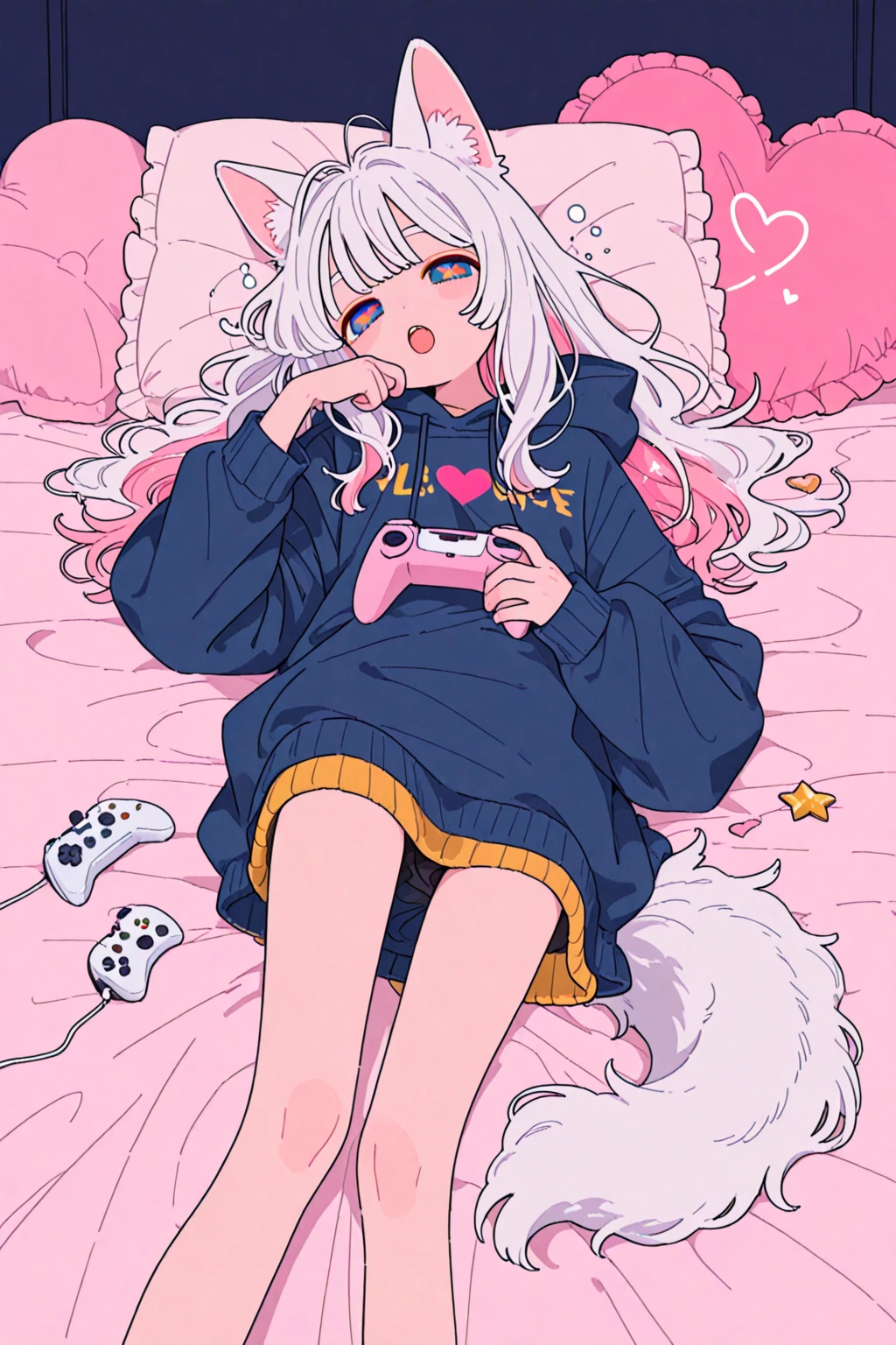 high quality,colorful,masterpiece,(pastel color , colorful:1.2),1 girl,(sleeping:1.1),happy,tee-shirt print,cat,moon,stars,
<lora:FizintineStyle:0.75>,fizstyle,<lora:breastsizeslideroffset:-0.35>,<lora:ke-ta-01-CounterfeitV25_25:0.75>,<lora:breastinclassBetter:0.45>,<lora:gyaru_grin_v1.0:0.4>,<lora:smirkingeye_v100:0.65>,long black hair,