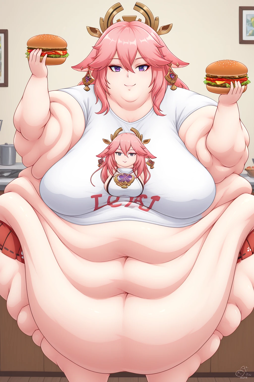 (((1 baby chibi))), (((boca abierta))), (((desnudo))), (((Manos perfectas))), (((pies perfectos))), Fondo hermoso paisaje, (fat), belly, ((beautiful detailed body)),