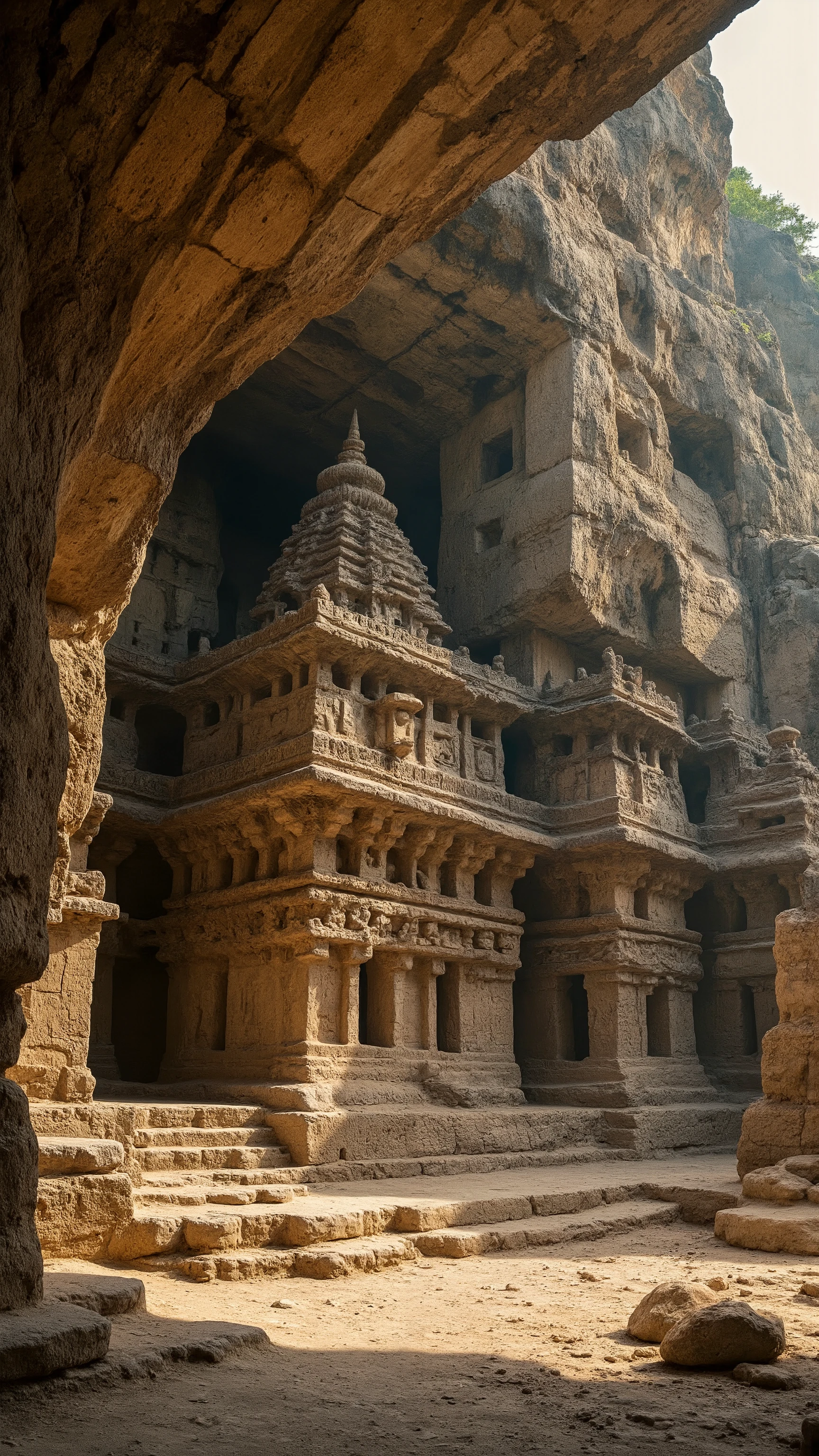 highdefinition image、India、India発祥の3つの宗教の寺院群が1か所に集まる世界でも例をみない遺跡、are the Ellora Caves、 Hinduism、and Buddhism and Jainism、The ruins that cut through the rock、