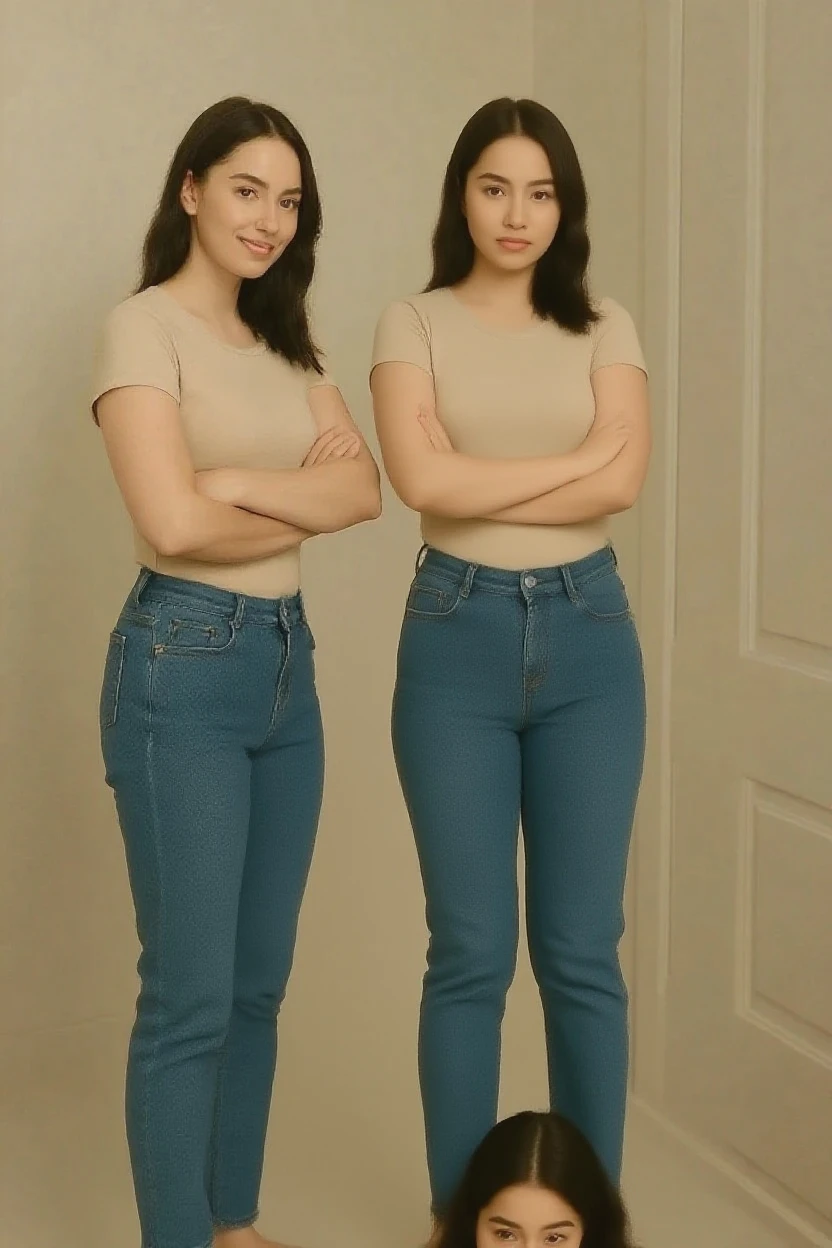 Full body Image captured with a Sony α7 III camera, Asian beautiful woman sexy curvy plus size, eye contact camera view, different style standing position, curvy plus size Pear shape bulky huge figure with wide hips, medium breasts no visible nipples, narrow shoulders, She is wearing a crop top shirt in a pastel pink color, paired with straight cut trousers in grey, standing, She is also wearing tip-toe shoes that match the crop top in pastel pink color. standing straight facing the camera, The image was taken inside of a photo studio with high brightness, creating a photo shoot atmosphere with a bright, UNIQLO fashion style, with a creamy white background, free of shadows.