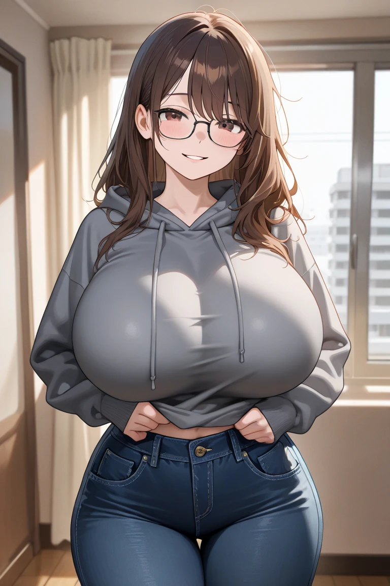 ((tetas enormes)),grande,((Giant saggy tits)),((caderas anchas)),((Chica blanca)),((brown long hair)),((brown eyes)),((trenzas de cabello)),((thicc thights)),((gafas)),Milf,((camiseta blanca)),((jean largo negro)),zapatos blancos,((White doctor's coat))