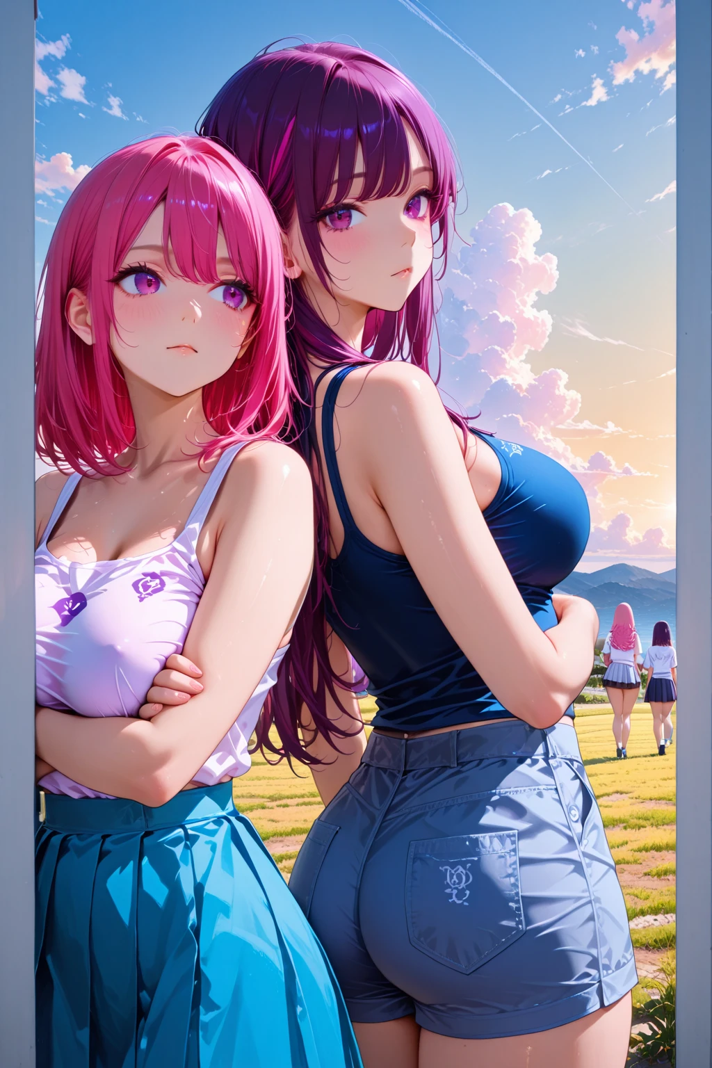 16k, highres, masterpiece, best quality,
a pinup of a cute girls playing with each other on the beach, 2girls, yuri, sexually suggestive, standing,
<lora:HelloLadyA:0.9>