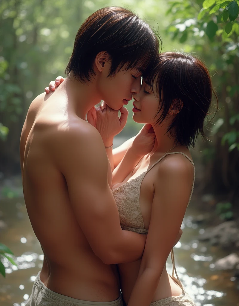 Just two persons A 70-year-old man and his 20-year-old daughter(name:spring、Completely naked、Your are completely exposed) springはCompletely nakedでは15歳のアイドルのように若くてかわいいです. Face to face deep kiss 浮浪者汚い格好の男性がspringのドレスの胸をはだかせる、springは上半身裸で、Small breasts and nipples fully exposed。