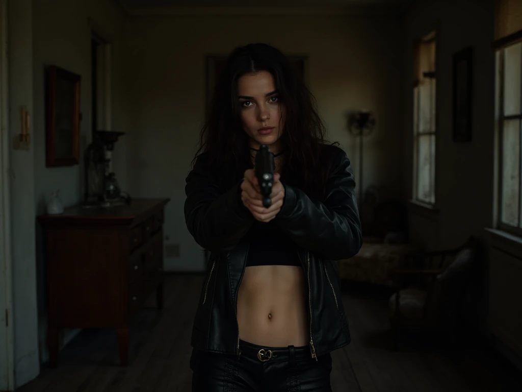 a woman with a knife in her hand, super emborrada, detalhado, cinematografico