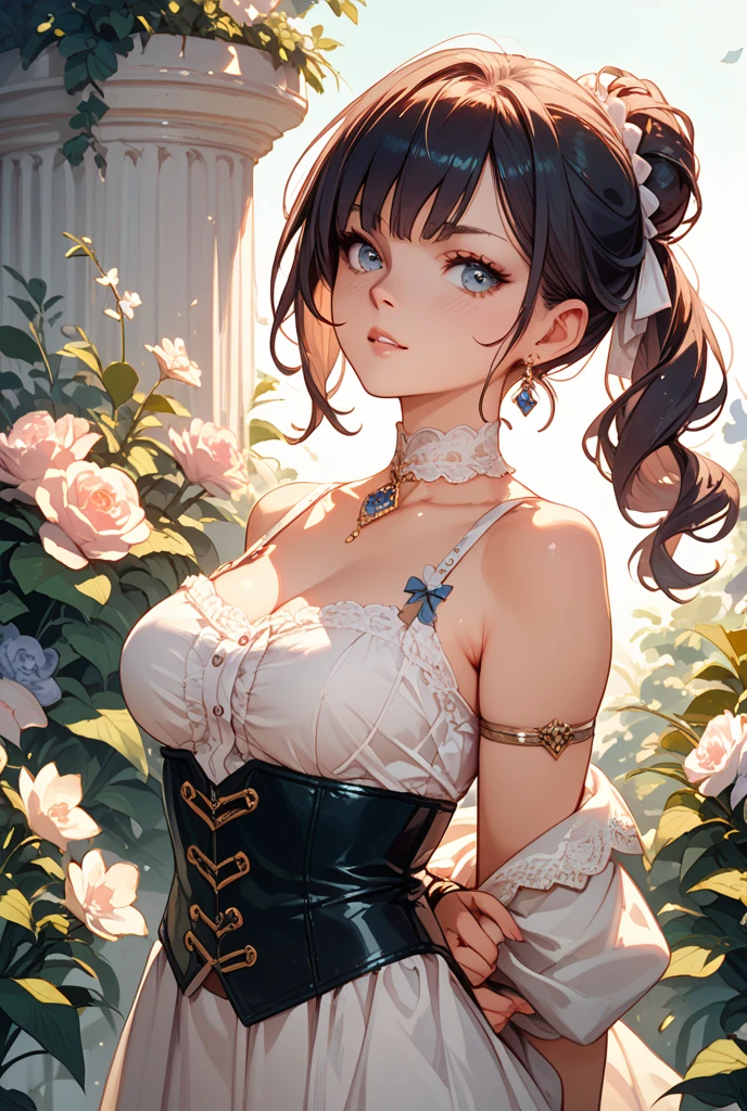 (8K、RAW photo、highest quality、masterpiece:1.2)、detailed background、beautiful and detailed face、beautiful and smooth skin、skin texture、professional lighting、Multiple little fairies、Fairy wearing a cute flower costume、Cute Ponytail,(big breasts:1.2)、emphasize the chest、hyacinth、Flowers that decorate spring gardens with their gorgeous appearance and fragrant scent.。