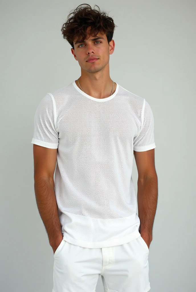 A man in white undervest and were underwear full body photo