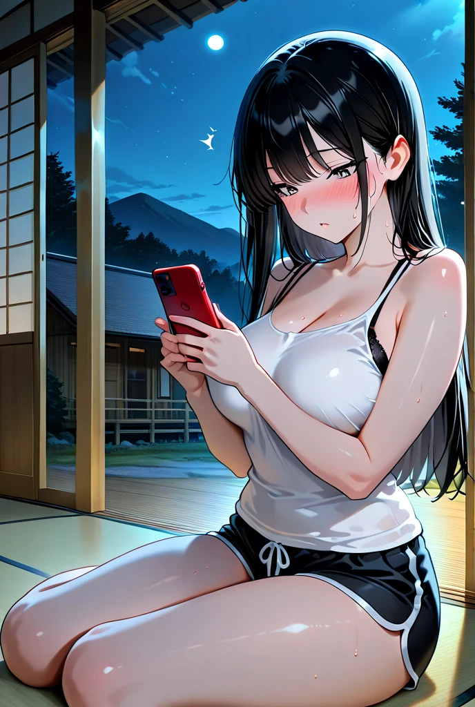 Night Beach male Backwards Looking at smartphone