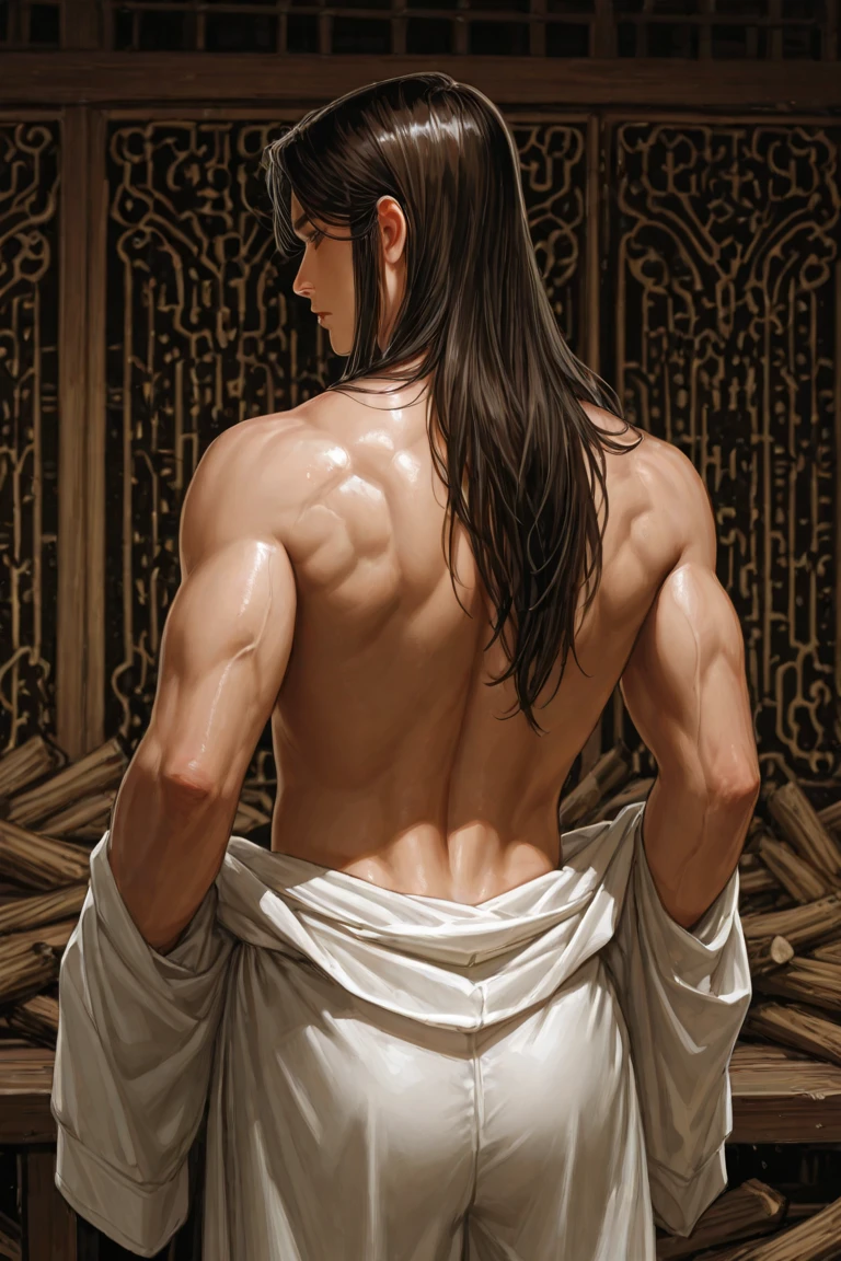 Peter Pen a 20-year-old boy, wearing tight sweatpants with a protruding convex codpiece. Muscular, with round, firm, perfect buttocks, Aesthetic, erotic, beautiful, full body illustration of a very handsome shirtless guy, large tentacles wrap around him, good abs, They spray him with a viscous