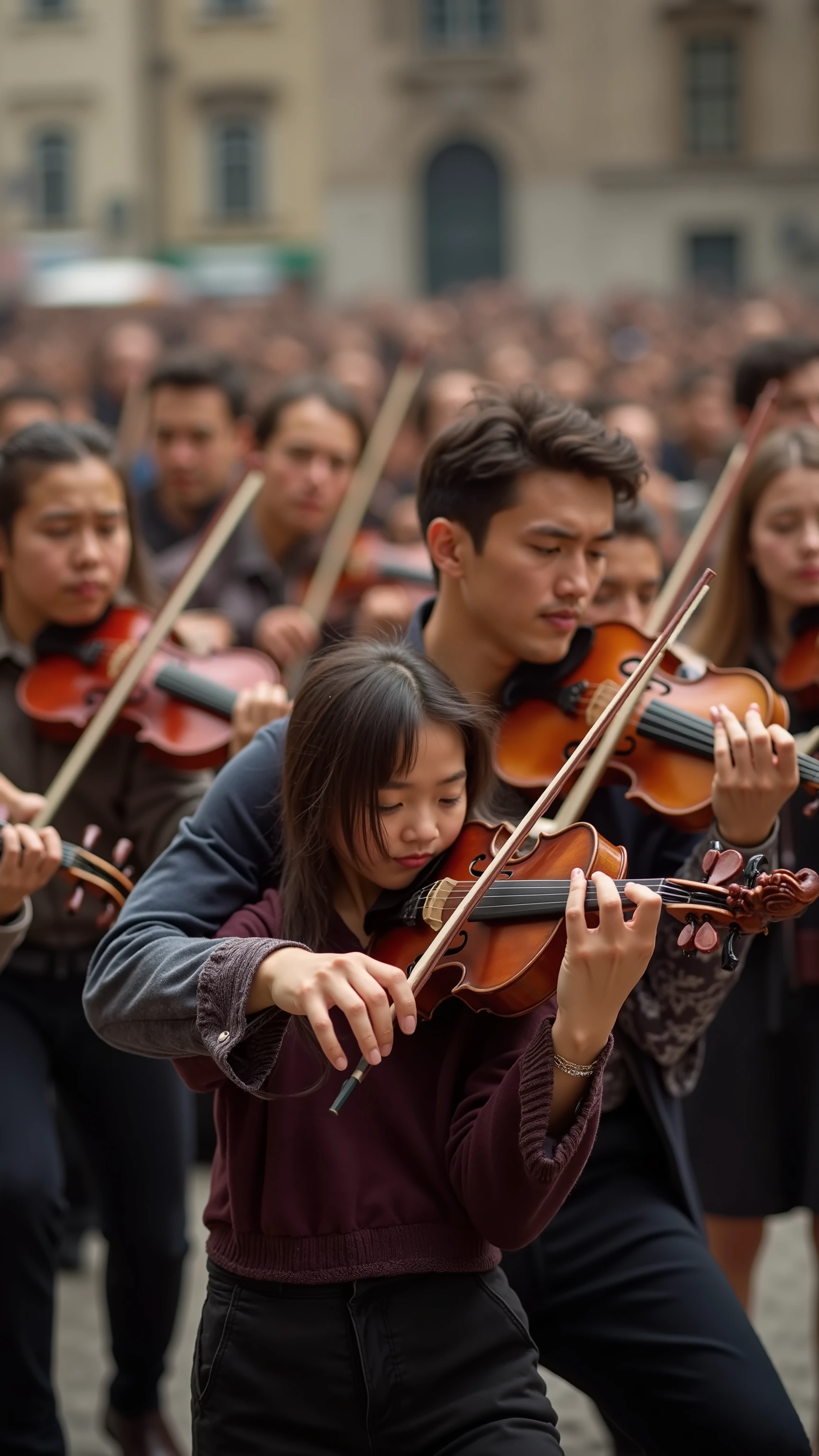 In high-definition video、and the members of the orchestra perform flash mobs、when they gather in Vienna's central square, the audience overflows、violin、trumpet、saxophone、They all have、play Symphony No. 9、with a smile and a fun flash mob unfolds