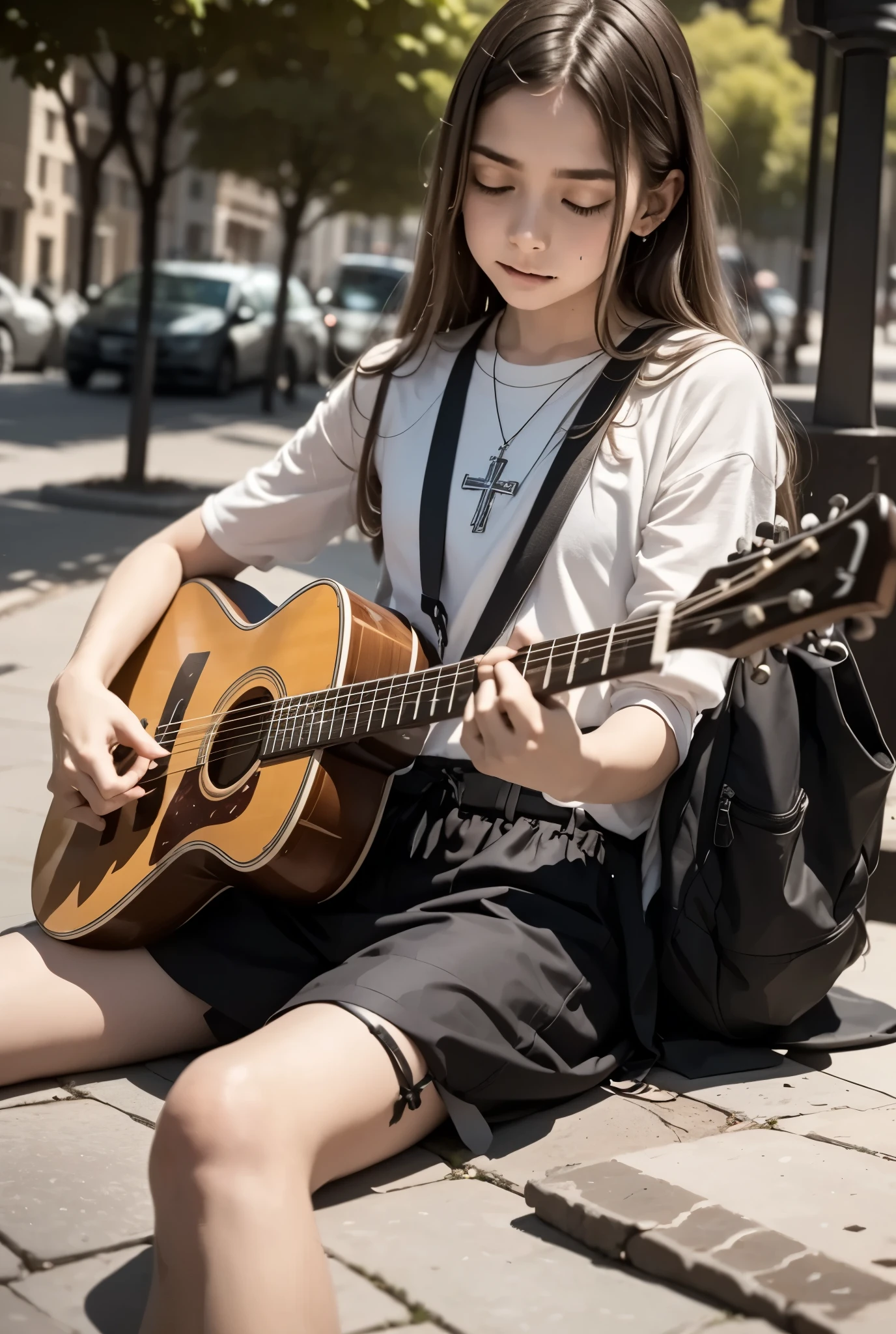 A young guitarist sits cross-legged on a busy plaza, playing a melancholic tune. What memories is he channeling through his music?