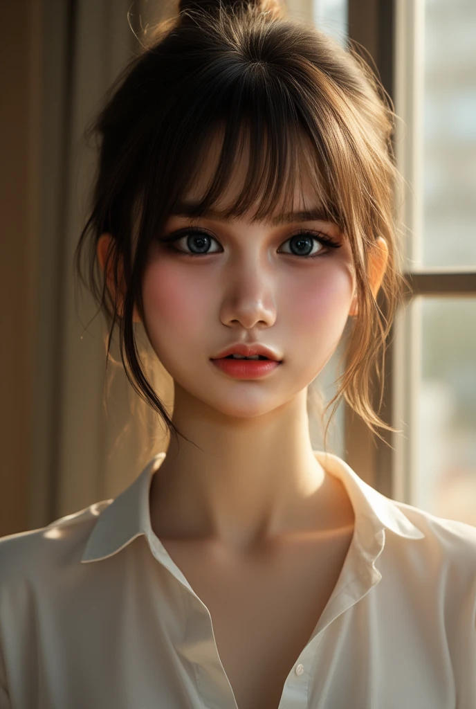 best quality, masterpiece, Ultra-high resolution, (Reality:1.5), RAW photos, 1 Girl, Off-shoulder, in the darkness, Deep Shadows, Low profile, Cold Light, Sexy look, short hair