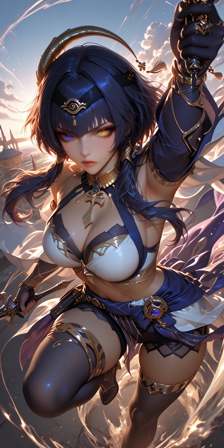 masterpiece, best quality, ultra-detailed, glistening shiny, glowing light, ray tracing, HDR, deph of field, (perfect face, detailed face, detailed eyes,perfect hands,perfect fingers), 8k,HD,ultra realistic face,ray tracing,perfect lighting,best quality, ultra-detailed, shiny eyes, (looking at viewer,open mouth smile:1.1), ((1girl)), (mature female:1.4), thicc,
beautiful hd background, hyper detail, dark atmosphere, upper body, 1girl, multicolored hair, glowing eyes, (heterochromia:1.2), face focus, dynamic angle, (eyes focus), rainbow eyes, black halo, star earrings, lights, limited palette, shadows, masterpiece portrait, long hair, space, dark star, cosmic dust, dark skin, golden strikes, red sparkles, blue lightning, cosmic background,