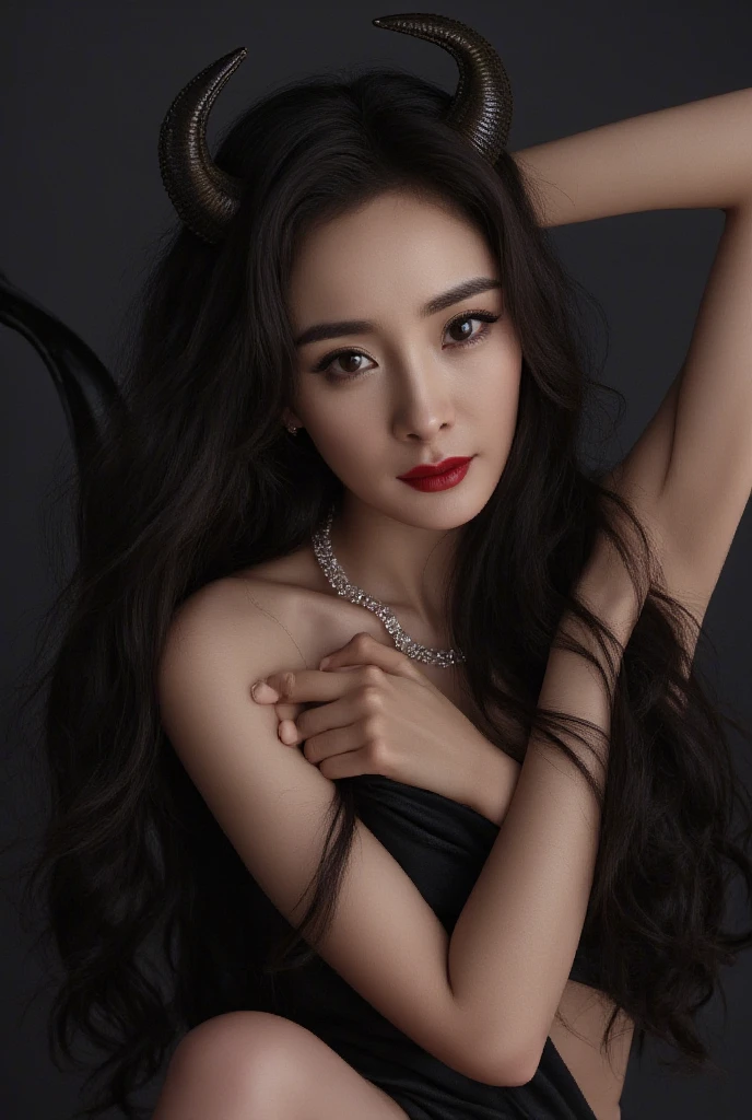 Ultra HD resolution，artistic photos，Photography，21year girl,earrings,long hair,Black background,Black backless dress,necklace,cowboy shot,H cup，Showing cleavage，Expose more breasts，Amazing breast size， ，Expose the ，Bigger breasts，Smooth and beautiful back，Completely  back，Cold white skin，Big buttocks，Messy hair，Messy hair，Ruddy face