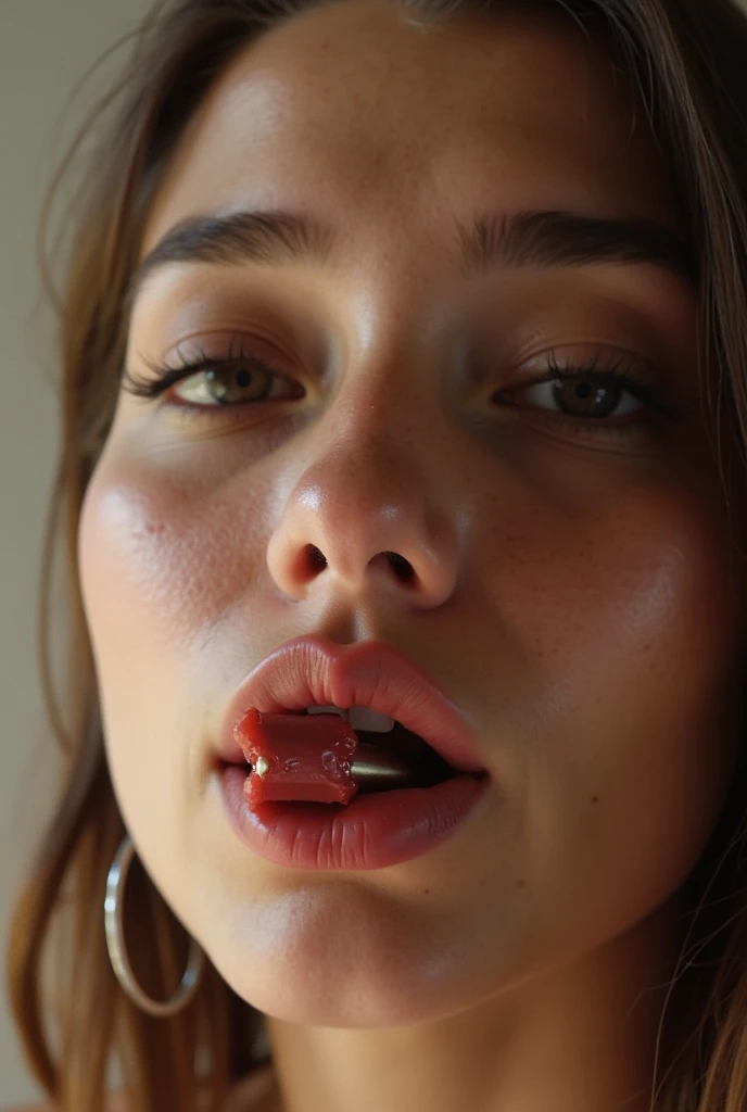 masutepiece,,award - winning photo, Extremely detailed, sharp focus on eyes, Nose and Mouth,Face Focus, Face Close-up、Woman with mouth open and eyes closed, Black camisole、20yr old,A dark-haired、Symmetrical face,Realistic nostrils、Angle from below、Elongated C-shaped nostrils NSFW,Inside a Chanel store、Sweaty skin、Skin shiny with sweatを強調する照明、((sharp nose))Skin shiny with sweat、shinny skin、hair wet with sweat、look up at viewer,long tongue、
