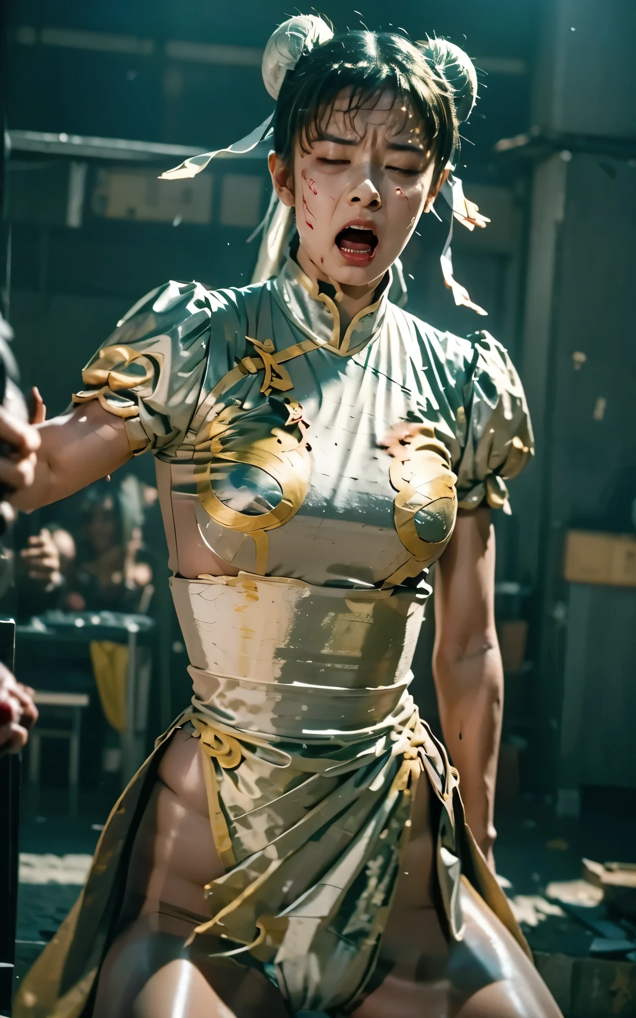 A large curtain rolled up on top