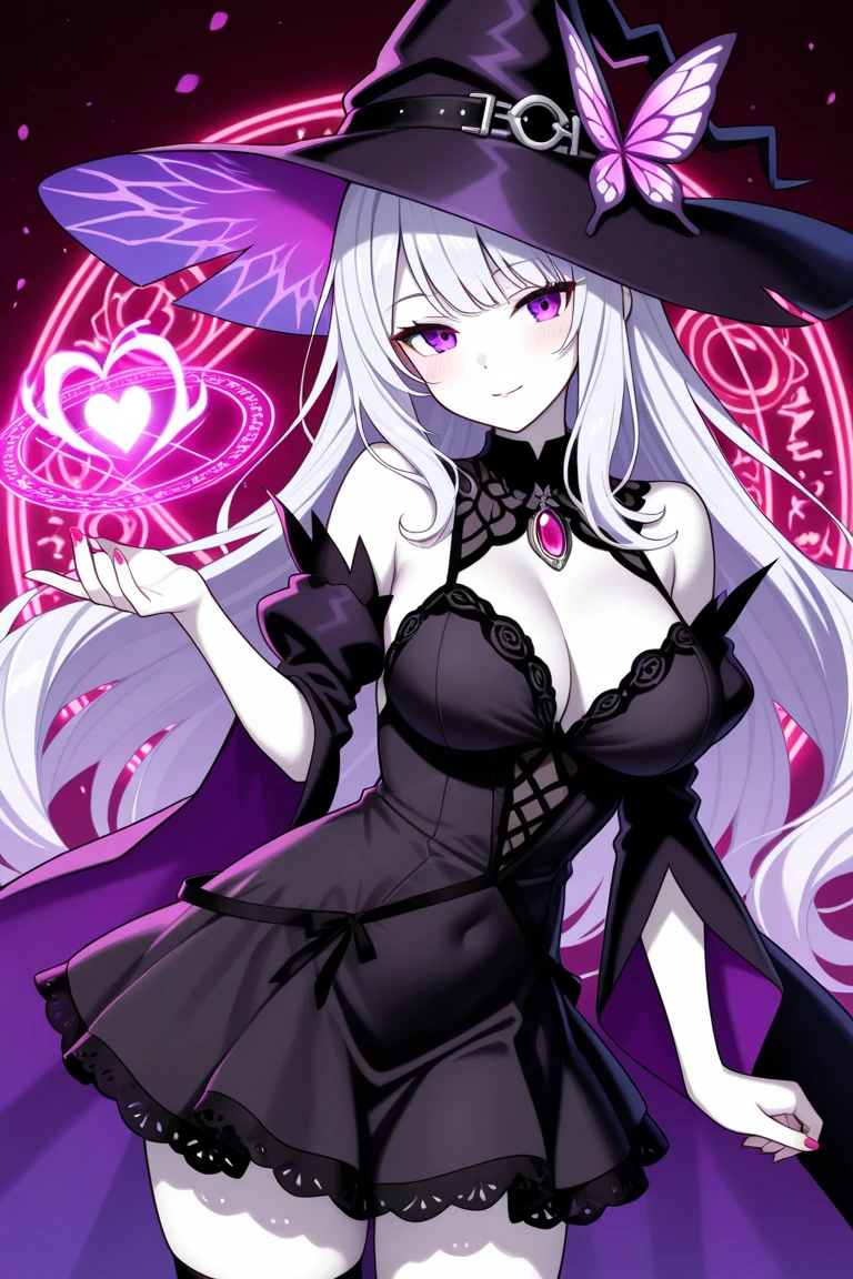 witches, s whole body, She wears sensual clothes that reveal her figure, His skin is pale, his expression is blank, and he is staring into the air, The appearance of a young and mature girl, Dynamic and confident pose, It is expressed only up to the thorax, Multicolored hair