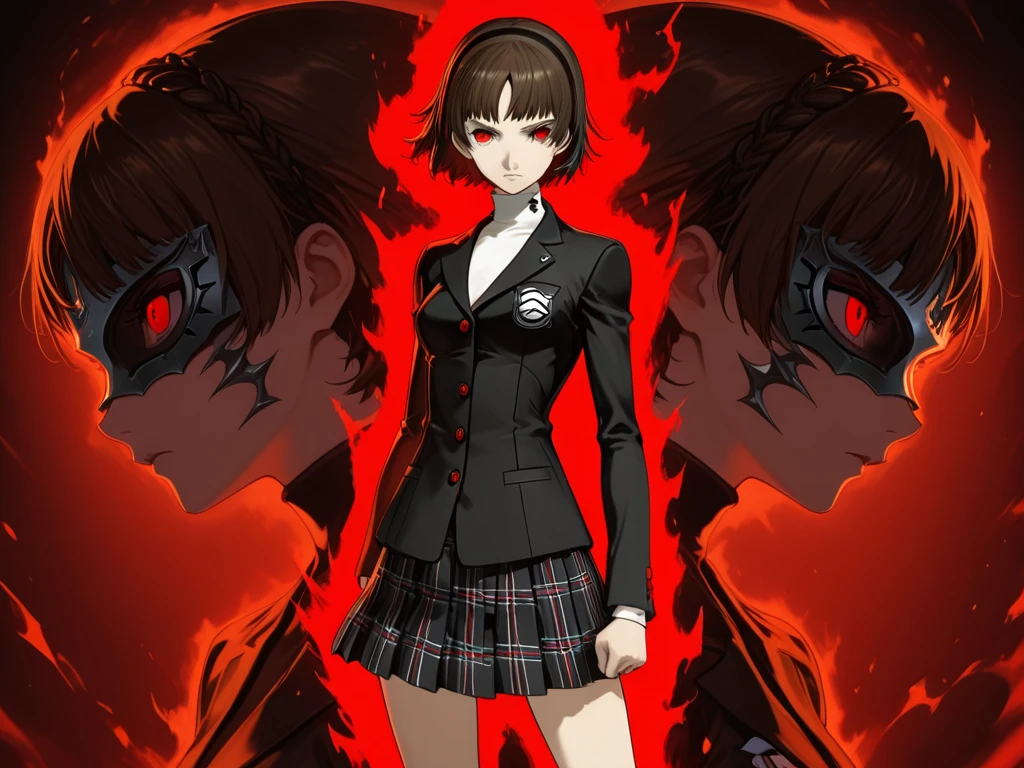 masterpiece, best quality, (g2h, gun to head, handgun, holding gun,suicide, :1.5), cowboy shot, 1girl,crazy glowing eyes,crazy smirk,scary, blood tears,<lora:Gun2Head11:1> <lora:persona5:0.8>