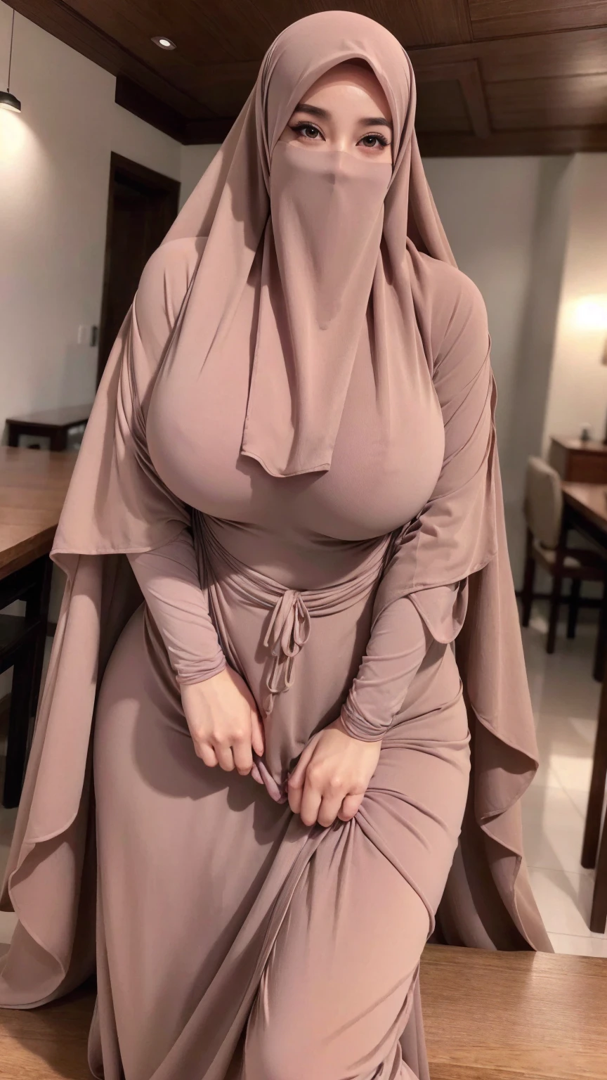 RAW, Best quality, high resolution, masterpiece: 1.3), beautiful Malay woman in hijab (iu:0.8)1beautiful Malay woman in hijab wearing modern youth Muslim clothing,big breast, modern muslim fashion, flowing shawl, portrait photography, mid shot photo, ultra detail, professional photo with professional lighting, smile, random background, sexy seductive pose, curvy ,