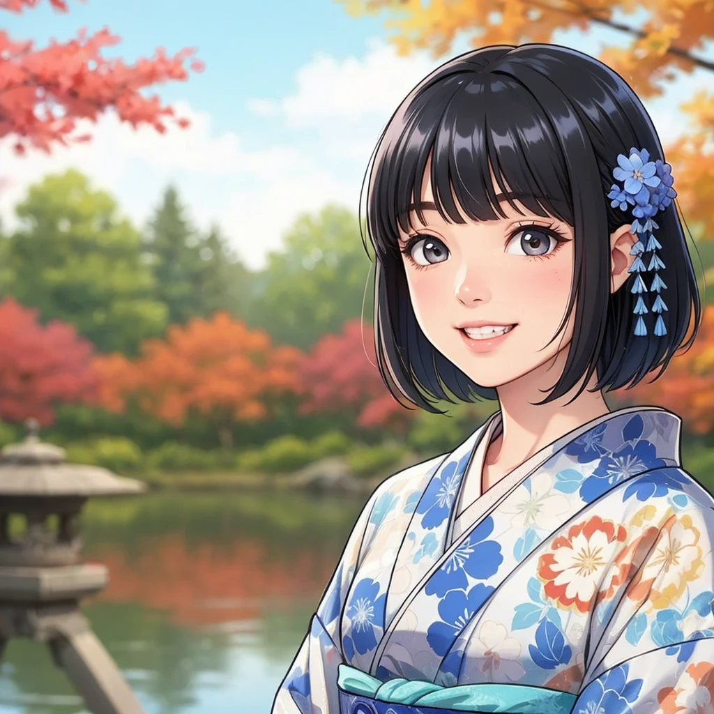 Highly Detailed CG Unity 8K Wallpaper, cute one girl, Mature Blonde Girl, Half Up,beautiful girl, Hot , My skin is white (Super Masterpiece, Beautiful woman, well detailed face polluted smile,    flat chest hidden by kimono 、PHotorealistic, hyperrealistic), golden and white colorful winter kimono 、Having white fur、 Japanese Style Hair Ornament、smile,upper body 、Japanese background with snow and cherry blossoms