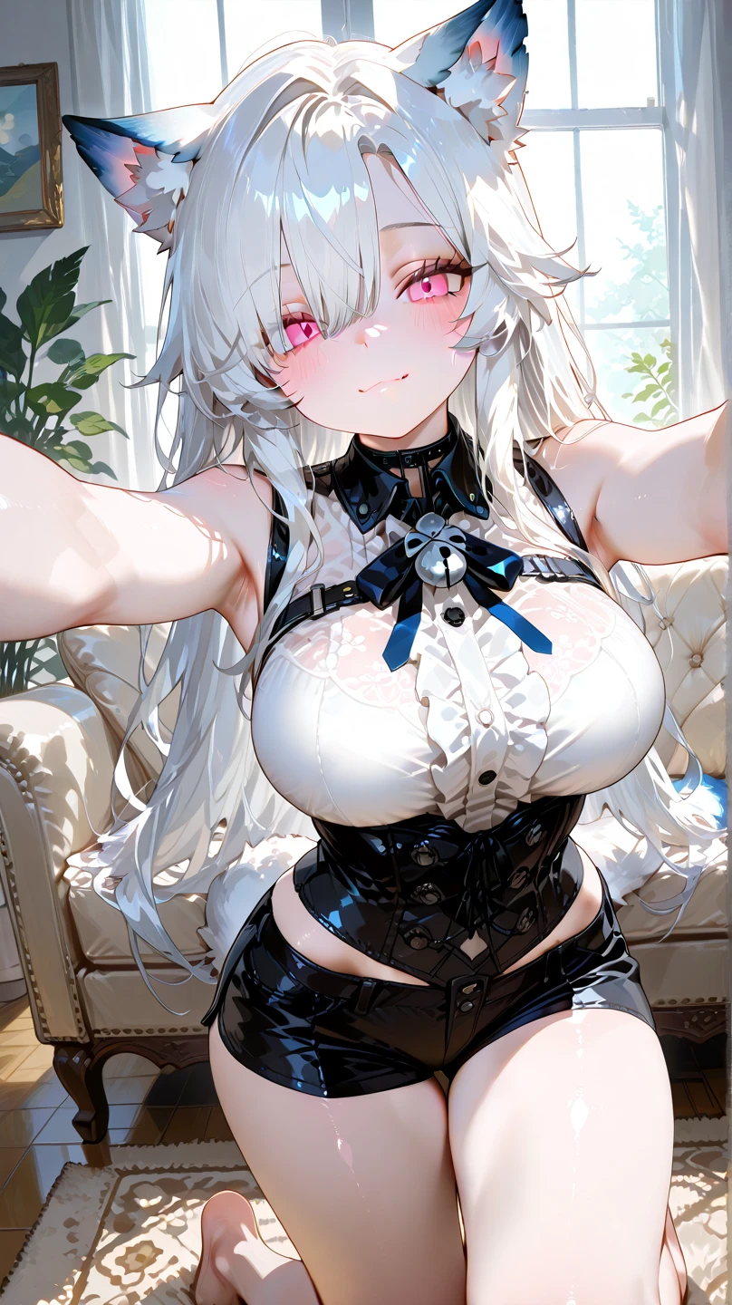 (1girl) (digital) ((Pearl thong, collar, cuffs, chain, metal collar)) , best quality, <lora:boldline:0.2> <lora:hairdetailer:0.2> cuff2collar, <lora:cuff2collar:0.8>