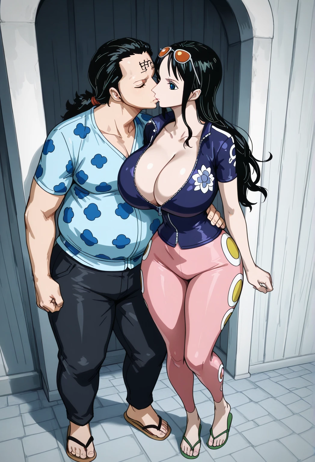 Chi-Chi with very, very, very gigantic breasts, naked with no clothes, saliva coming out of her mouth, glowing with lust, a full body next to Goku, with a very, very, very, very big penis.