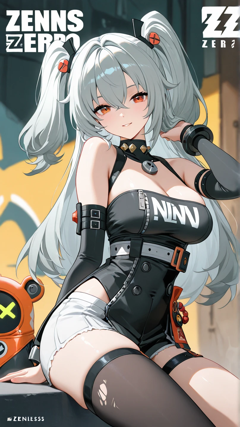 Long legs, long hair, gray hair, cyberpunk, depth of field, blurred background, thong, nudity, big breasts, cleavage, vaginal fissures, messy clothes