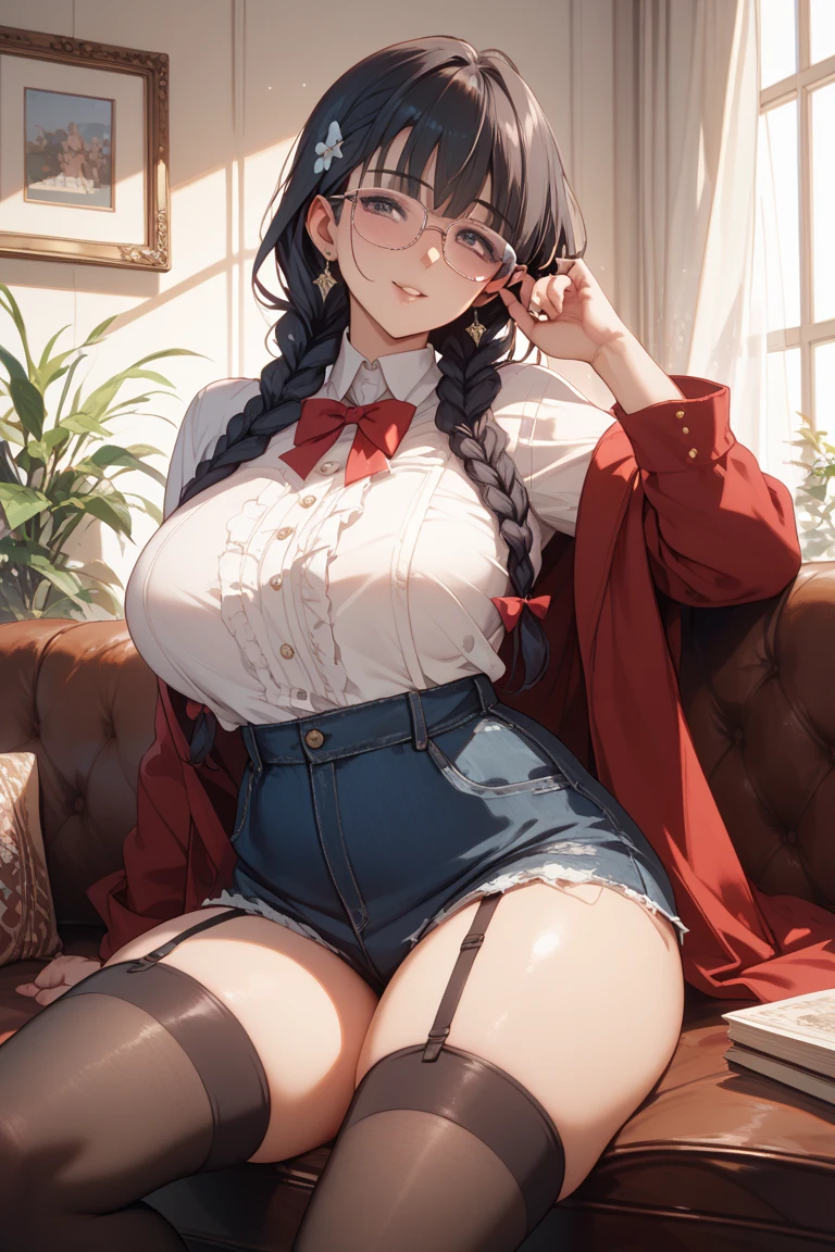 16K Ultra High Definition
Super detailed
The best of the best
Shiny detailed hair
Beautiful human woman with long hair
Super Big plump meat
Black and white cow print kimono
Cow ears and cow small horns
Shiny skin
Red cheeks
Moisturized eyes
Wearing glasses
Reading a book at a desk
Rich breasts on desk on library background