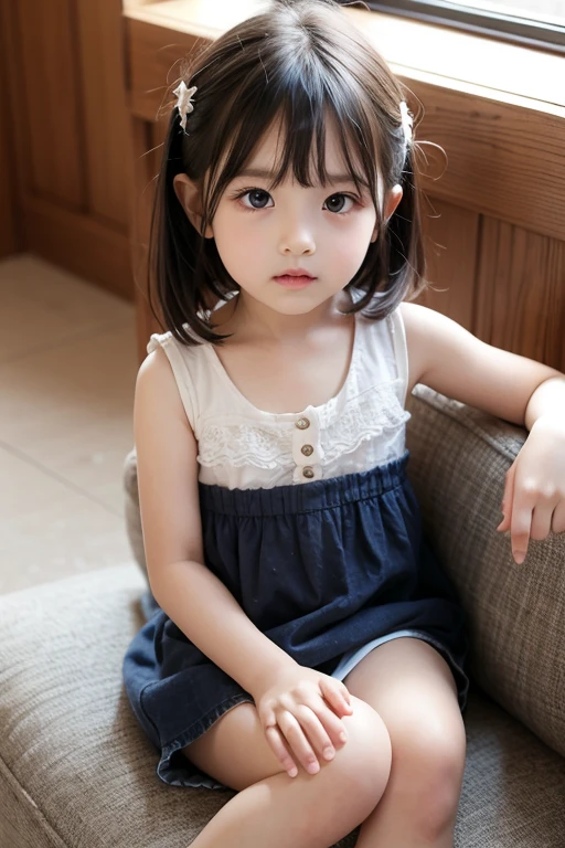 masterpiece, best quality, beautiful and aesthetic, style of Akihiko Yoshida, little girl, child, todler, 6 years old, cute, adorable, Bob hair, no clothes, In the farm, showing her ,