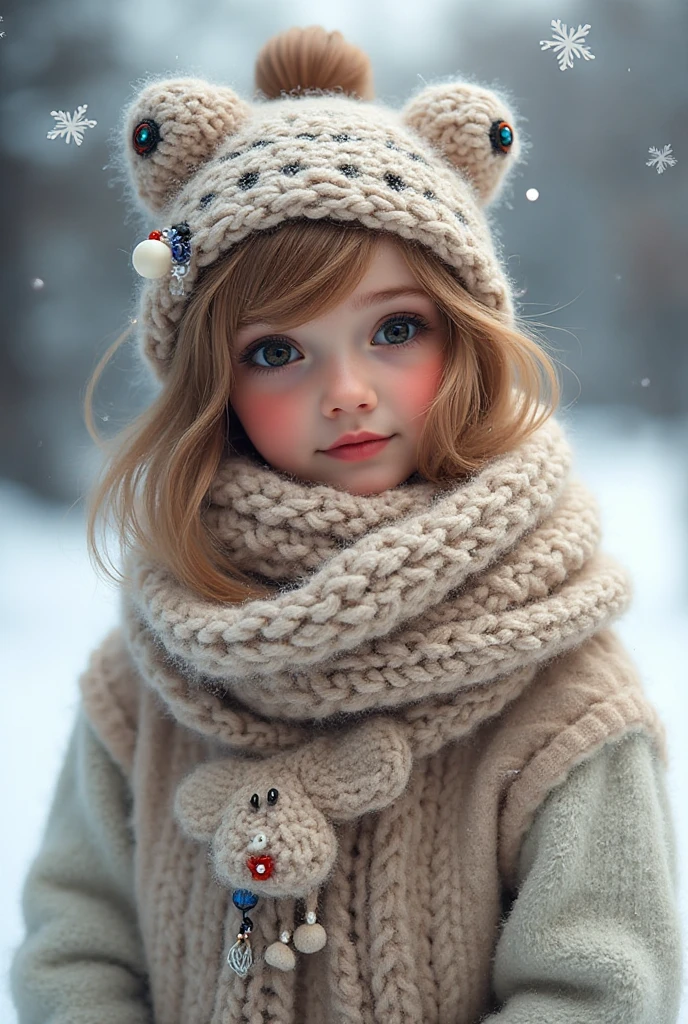 (pixarstyle:1.25) a waist-length portrait of a little girl with snowball, covered by snowflakes, natural skin texture, 4k textures, hdr, intricate, highly detailed, sharp focus, cinematic look, hyperdetailed