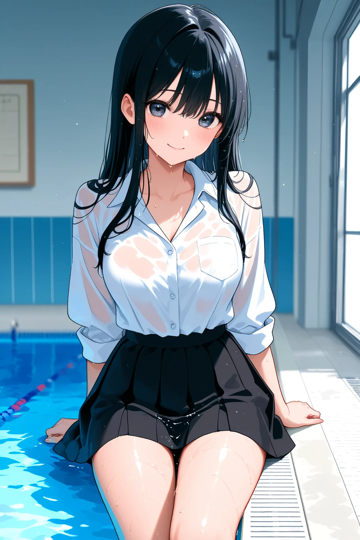 独奏,A pet girl,young 17 years old,Long hair and waist,Beds,The body is completely wet,Sweat profusely,Wearing sweat,Wear a transparent low-necked T-shirt soaked in sweat,No underwear,Bumps,Superskirt,Light white lace panties soaked in sweat,white legwear,Leather boots,legs separated,squating,long leges,Big breasts Thin waist,water,Facing the audience,