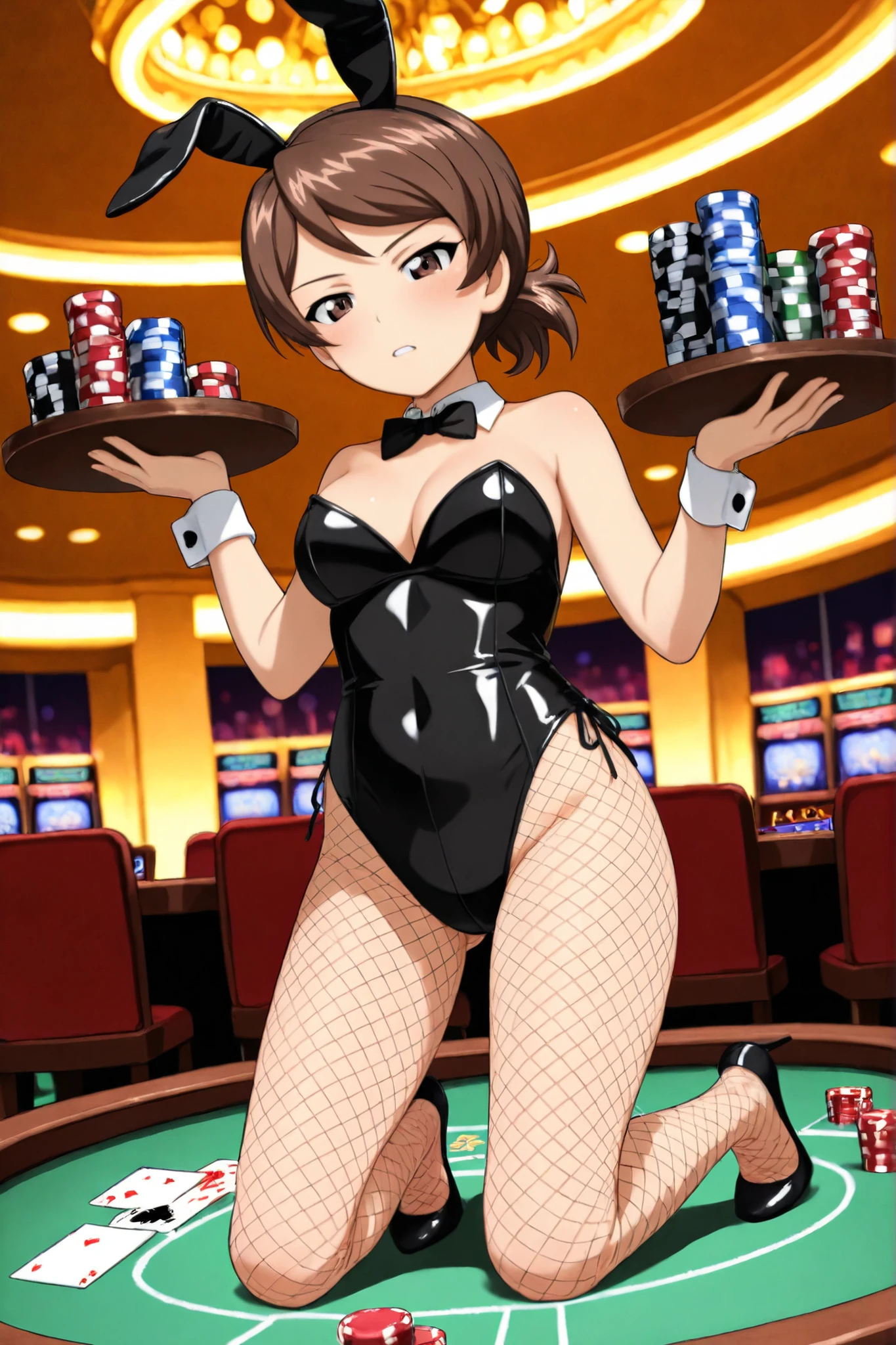 kawanishi shinobu \(girls und panzer\),playboy bunny,fishnet pantyhose,casino,