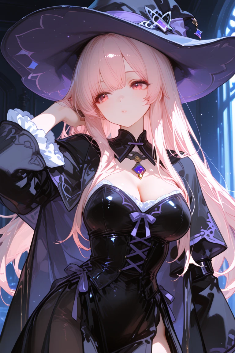Gothic lolita、gotik、18year old、boredom、garterbelts、knee high socks、A slight smil、A sexy、Glamour、shadings、wretched、Beautie、Glamorous、Dark smile、Dark ambient space、bell sleeves、Wizard Sleeve、Deep、gasp、doress、Cheek dyeing、Beautiful world、Goth Lorica Headband、Dark Gothic Makeup、Mysterious、Japanese umbrella、Night cherry blossom background、Pink mesh hair、Black long straight hair、One Piece Lace Blue、The witch's、