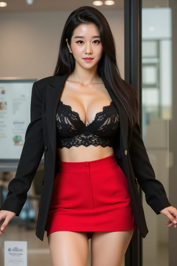 RAW, analog, Nikon Z 85mm,((best quality)), ((masterpiece)), ((realistic)),vintage image, gorgeous japanese woman, 25 year old, posing in a office, sharp focus, high detail, photorealistic, realistic, beautiful, gorgeus japanese women, extremely detailed, photo_\(ultra\, 8k uhd, SEMI-SILHOUETTE light,, brunette japanese women, god rays, highres, black super tight on ass office skirt, black lace top , full big breast, hourglass figure, curvy, big glutes, big full breast, smiling, big ,
