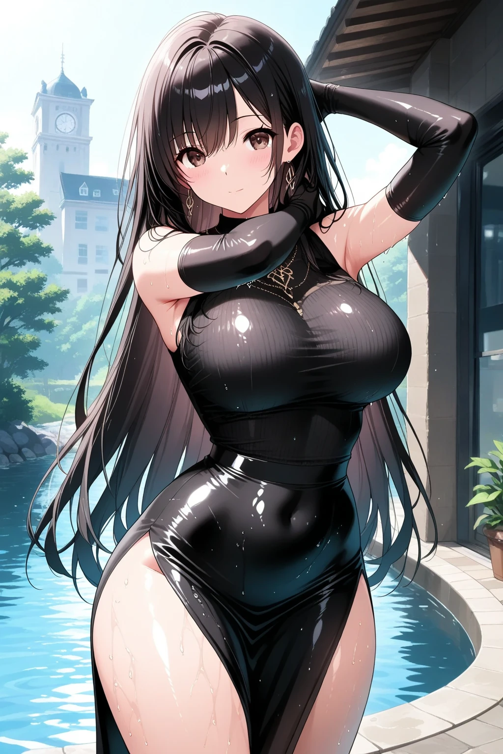 1girll,Huge breasts,, 独奏, hair adornments, She's wet, ,A defiant expression,, Skysky,the night, brunette color hair,camouflage pants,White corset, She has long flowing hair, exposed bare shoulders, standing on your feet,city road,Bigchest, wetclothes, From the front side, hair straight, mostly cloudy sky, Wet hair (((tmasterpiece),(Very detailed CG unity 8K wallpaper),best qualtiy,,独奏,1girll,cinmatic lighting,detailed back ground,beatiful detailed eyes,Bright pupils,(Very fine and beautiful),(Beautiful and detailed eye description),ultra - detailed,tmasterpiece,)),facing at camera,Protruding underparts,Camel toes,absurderes,A high resolution,ultra - detailed),she is soaking wet,1girll,独奏,mature,(Very long hair,brunette color hair)Emotive expressions,Open-mouthed,Pussy bulge,Camel toes,Protruding ,extremely large bosom,Raised sexy,Colorful,Most detailed,exteriors,fully body photo,The face is well lit,skinny pants