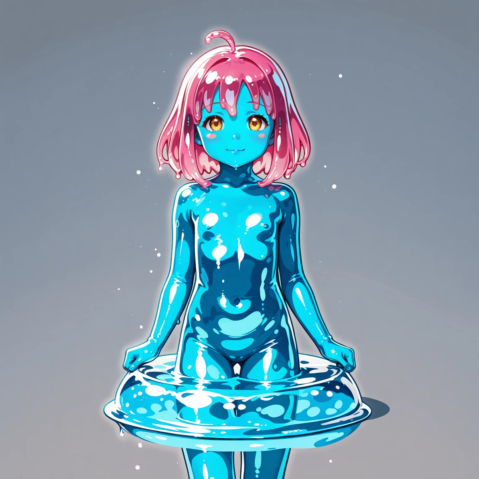 Hand painted,Slime Girl,composition,cute,Masterpiece,Green Slime,Transparent,Natural Light,Super detailed,Ultra HD,clear,A woman in a clear,Masterpiece,An illustration,soft.The body is made of slime,Thick and creamy,Hands in front of you,Turquoise,White background,
