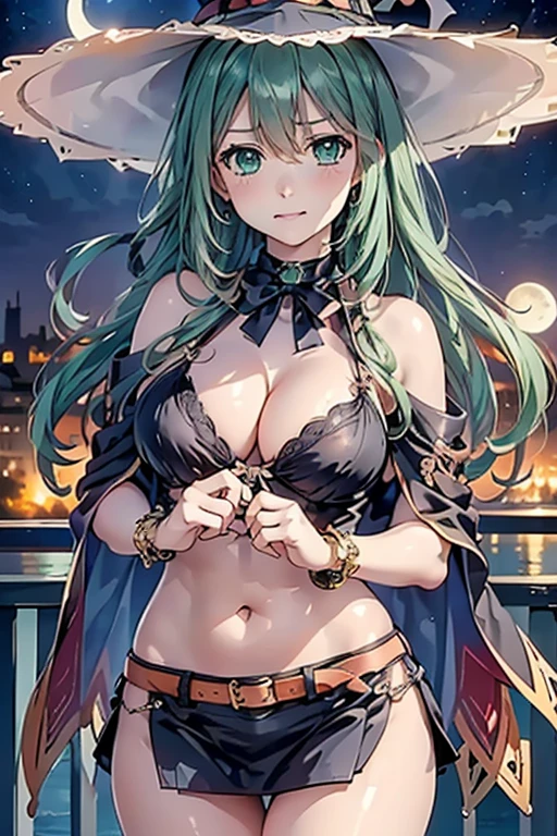 ((dark fantasy)), ((wavy hair, silver hair color, pale skin),(((green aquamarine eyes))), freckles, warm light,( 16 years old),busty,Glamour,Gorgeous,monochromes,erotic posing,Dynamic Posing,Arrange Pose,Dramatic,Cinematic,Detailed background, Dynamic Angle,From the angle of the film,Gothic background, Dark fantastic view,Best Quality,masutepiece,8K,The ultimate detailed dark background, Top image quality、RAW photography、超A high resolution,cropped shoulders, overall look is very erotic、Shot for one person only, model shoot, Large round chest, Beautiful Eyes of Details、Very slender eyes、Beautiful eyelashes、Very slim physique, with blush cheeks,Pearl Beaded Bralet Top, ((pearl top)), ((pearl bra))