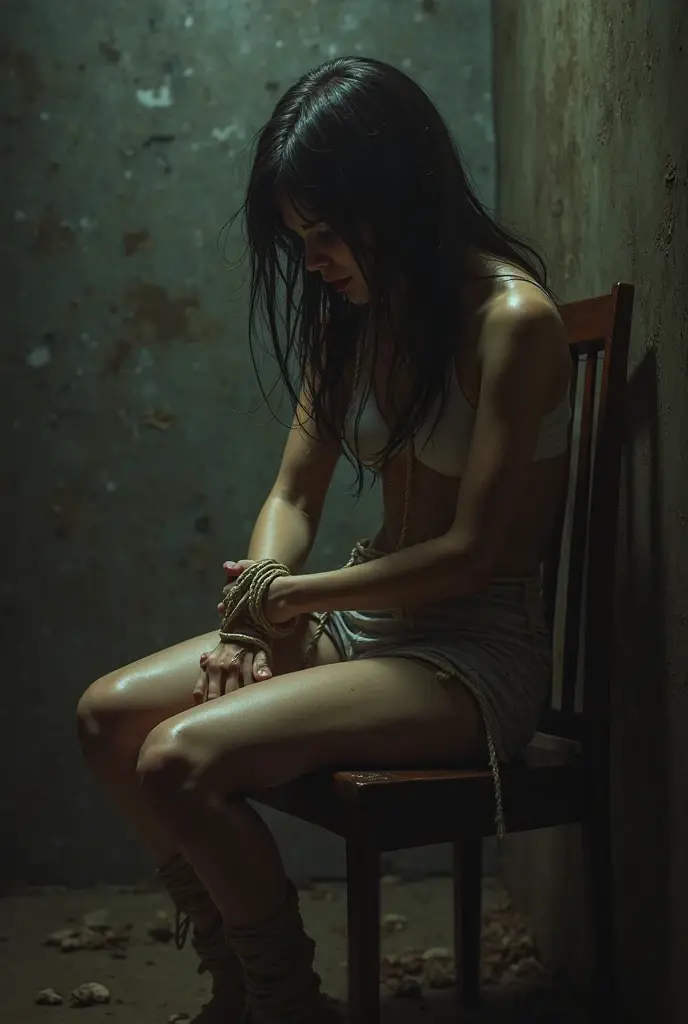 Girl tied up with rope