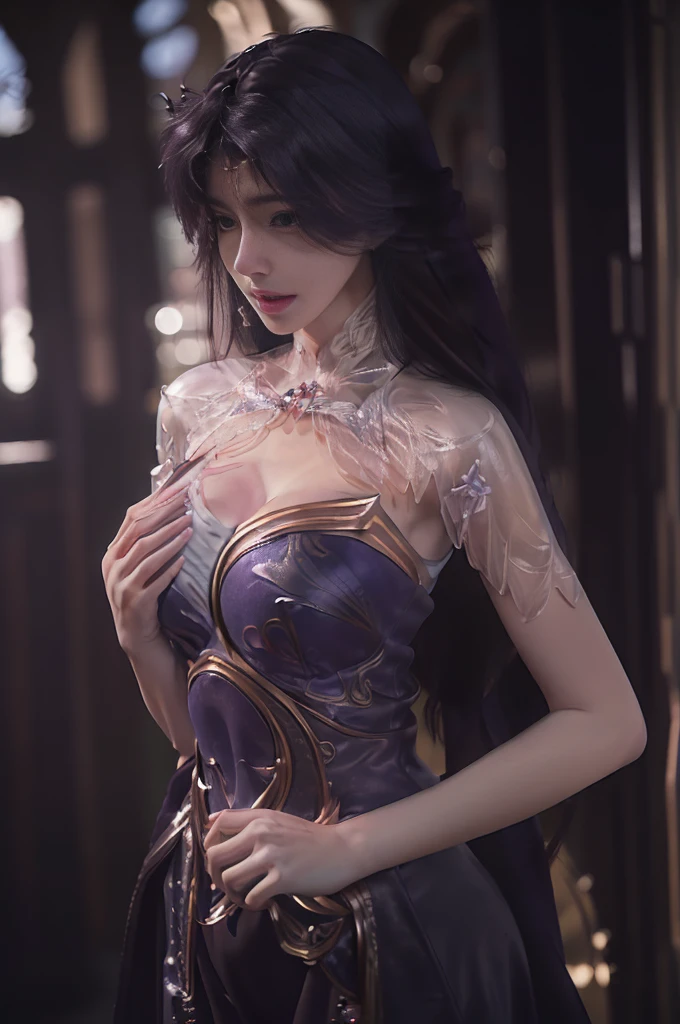 japanese girl,(kawaii:1),(looking at viewer:1),focused,masterpiece, best quality, highres,8k, intricate, elegant, highly detailed,dynamic lighting,(blurry background:1),(:5)
BREAK
extremely detailed eyes and face and skin,(symmetrical clear eyes:1), (slim face:1.2)
BREAK
She has long, glossy black hair and strikingly beautiful features. She is wearing a classic Bunny Girl costume consisting of a black corset, matching high-cut leotard, sheer black stockings, and black high heels. Her bunny ears are perched elegantly on her head. The scene is set in a luxurious casino with dim, ambient lighting. The Bunny Girl is gracefully interacting with casino patrons, providing top-notch customer service. She is holding a tray with drinks and has a warm, inviting smile on her face. The atmosphere is glamorous and sophisticated, with casino tables and games in the background, adding to the allure of the setting.