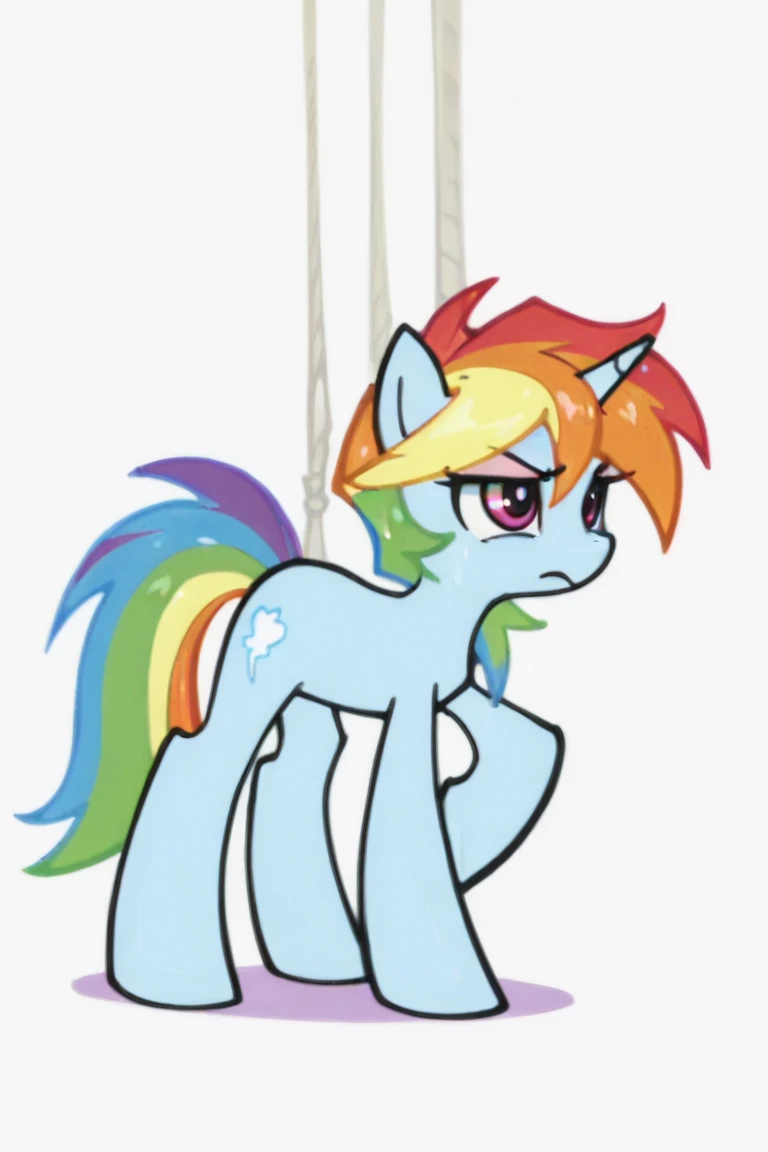 (source_pony, feral, rainbow dash:1.5), 1girl,solo,klaudiaryza1base,braid,medium breasts,sexually_suggestive,(three quarter view:1.5),from side,looking at viewer,blush,shy,(leg grab:1.3),see-through,ass,thighs,lying,on back,legs up,hairband,hair ribbon,klaudiadefshirt,klaudiadefskirt,white capelet,detached collar,choker,bare shoulders,elbow gloves,thighband pantyhose,brown pantyhose <lora:sdxl_lightning_4step_lora.safetensors:1.0>,