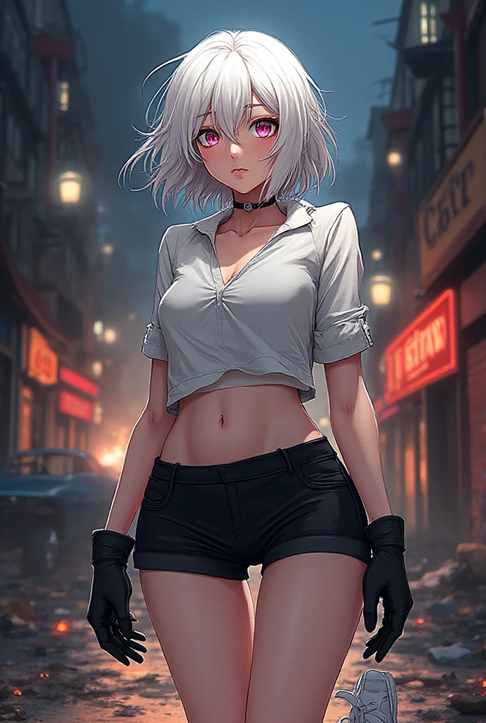 (masterpiece,best quality,hires,high resolution:1.2),(extremely detailed,realistic,intricate details,highres,shiny skin,3d,cg,cinematic lighting,volumetric lighting,symmetrical boobs),
(street, night), 1boy, cute, white hair, blue eyes, femboy, otoko no ko, emo, goth, short shorts, (bulge, penis), croptop, chocker, plump, (flat chest:1.4), gojou satoru , <lora:Gojo:1>, <lora:Erect Human Penis v3:1>