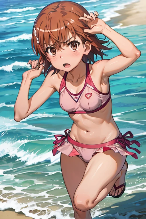 ((masutepiece, Best Quality, hight resolution, nffsw, Perfect Pixel, depth of fields, 4K, )), 1girl in, Solo, , Beautiful anime girl, Beautiful Art Style,
very low view angle:1.3, view from below:1.5, swimming:1.3, pool,
Perfect body, smile face:1.5 shot from below:1.4, white bikini:1.3,
Yuigahama Yui, Hair bun, long hair, large breasts,
Full face blush, red face,
straight on:1.3, medium shot