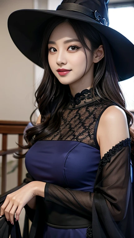 Black background、Mr.々Black clothes made of colorful flowers、Black Hat、Cute Face、Large Breasts、Slim body、Mr.々Surrounded by black、Looking at the camera、smile、sexy black、Sexy pose、Black Main、Black Rose、