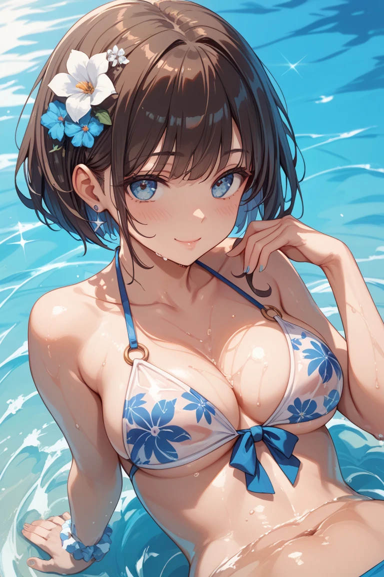 Beautuful Women swimming pools stare approach an lingerie 𝓡𝓸𝓶𝓪𝓷𝓽𝓲𝓬 look up to smil write